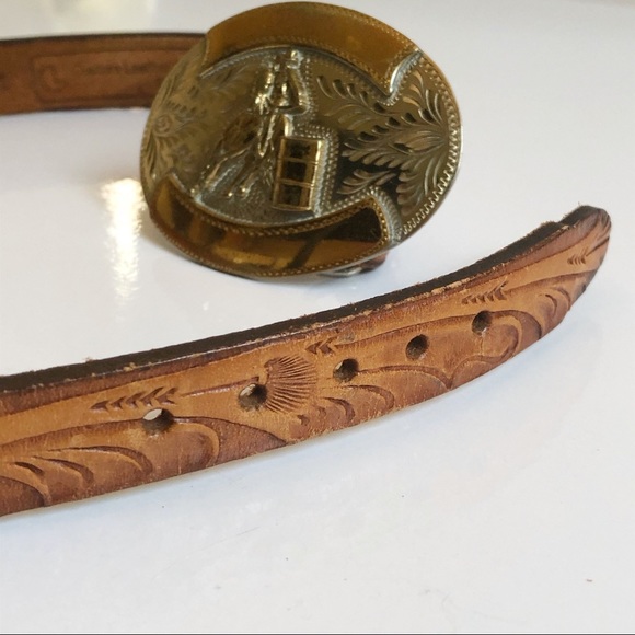 Vintage Leather Western Belt Rodeo Horse Buckle - Picture 2 of 5